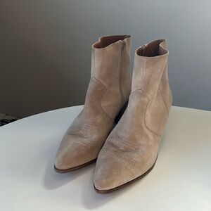 Lucky Brand women’s ankle cowboy boots zip up tan suede size 9-1/2 9.5